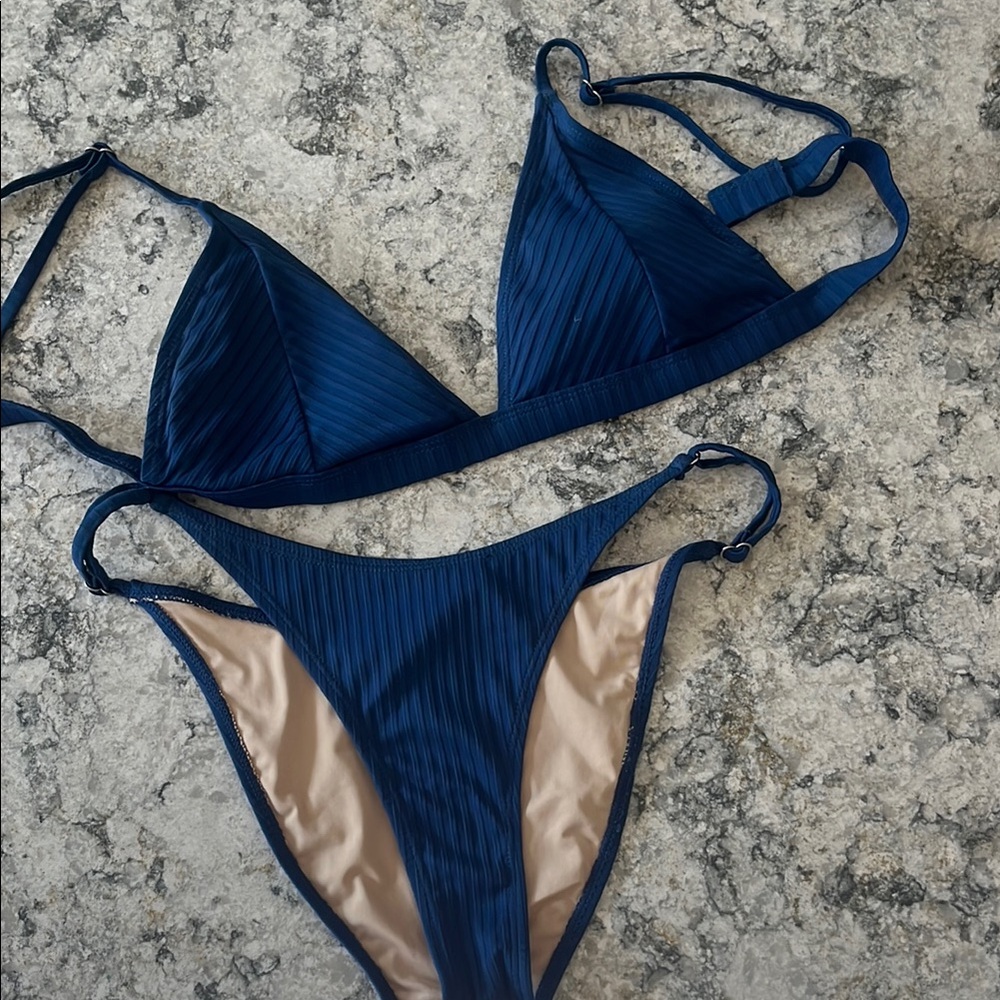 Blue Ribbed Bikini Set M